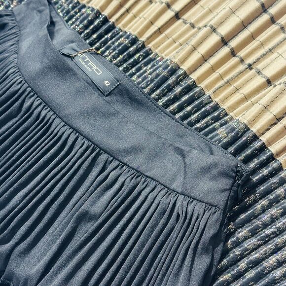 ETRO Women 42 US/6 Multi Fabric Texture Black Gold Pleated Midi Skirt NWT $1,730 - Picture 5 of 11